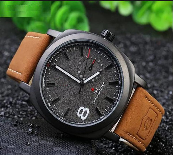 GMT Chronometer Analog Watch with Leather Strap